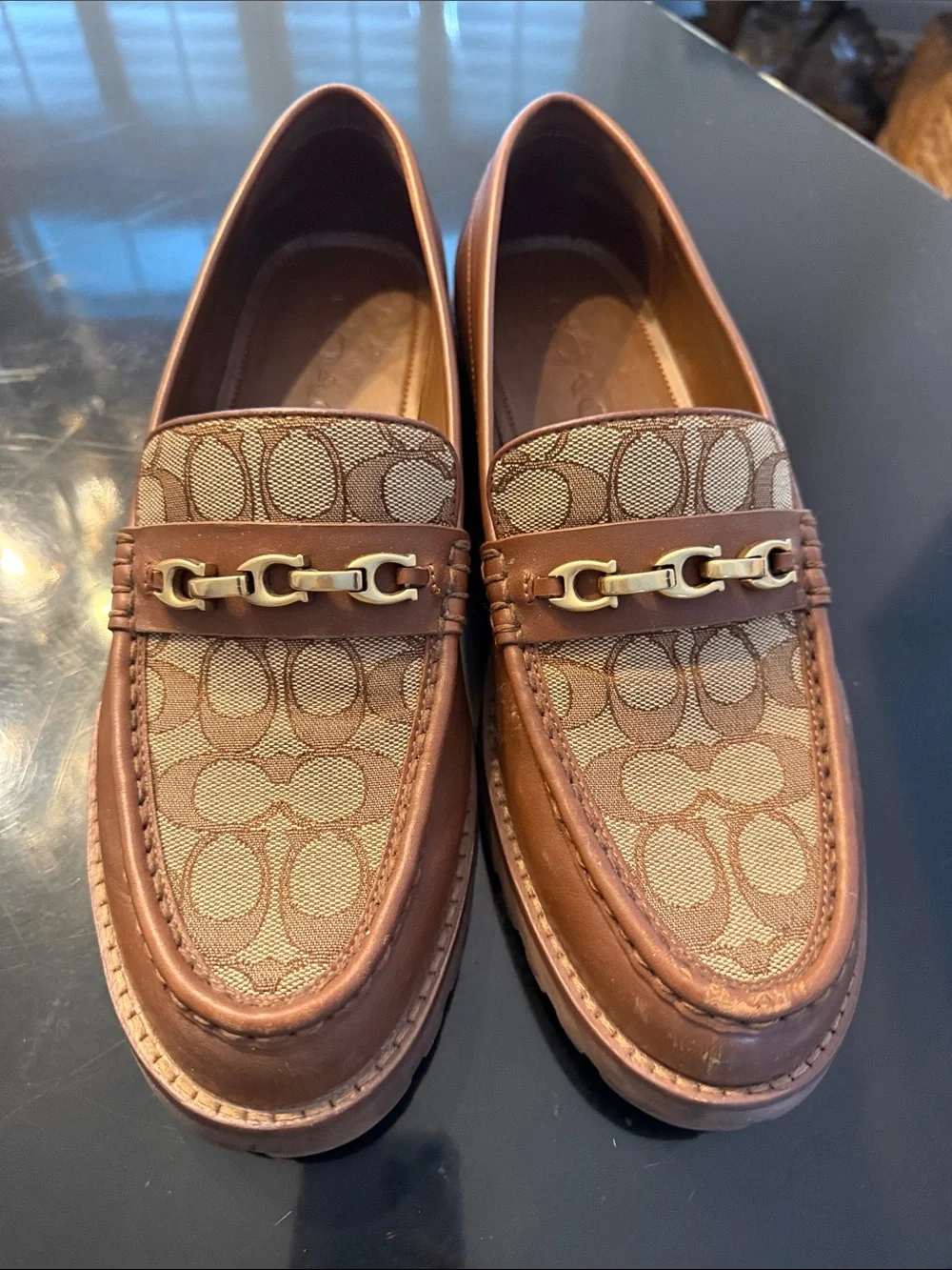 Coach Men’s Brown Signature Canvas & Leather Bit Loafers